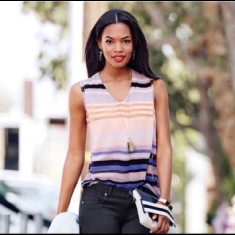 CABI semi sheer striped v neck top